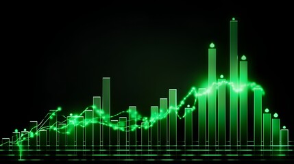 exponential graph, increasing bar graph upward to the right, green, cash increasing, profit, lots of money, business dashboard, (Generative AI)