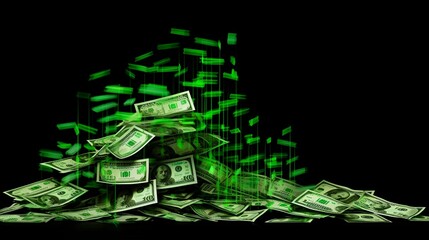 exponential graph, increasing bar graph upward to the right, green, cash increasing, profit, lots of money, business dashboard, (Generative AI)