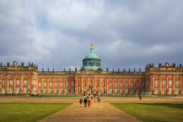 Potsdam, Germany – April 08.2023:New Palace in the western part of Sanssouci Park. Place for text.