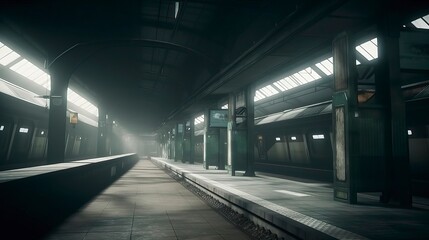 Fototapeta premium Empty subway station in the city. Generative AI