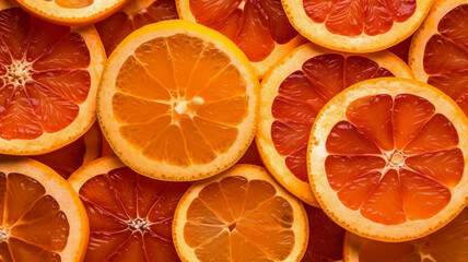 Juicy slices of Sicilian orange. Fruits. Background. Generative AI. 