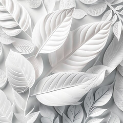 White leaves on a gray background. 3d rendering, 3d illustration.    Generative ai