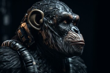 Fototapeta na wymiar Chimpanzee in futuristic armor for commercial ads. Generative AI