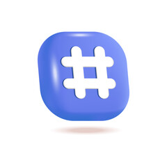 Obraz premium Hashtag icon 3d vector illustration. Social media icon for networking sites or applications in cartoon style isolated on white background. Online communication, digital marketing concept