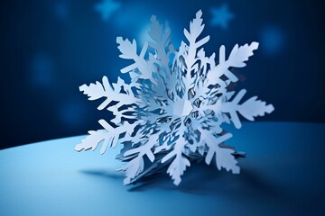 Stunning blue card featuring a 3D snowflake with room for text; great for holiday messages. Generative AI