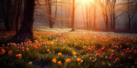 Colorful spring meadow generative ai
