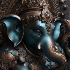 Colorful God Ganesha. Elephant Nose. Solid Background. Generative AI