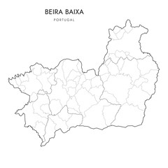 Vector Map of Beira Baixa Subregion (Comunidade Intermunicipal) with administrative borders of District, Municipalities (Concelhos) and Civil Parishes (Freguesias) as of 2023 - Portugal