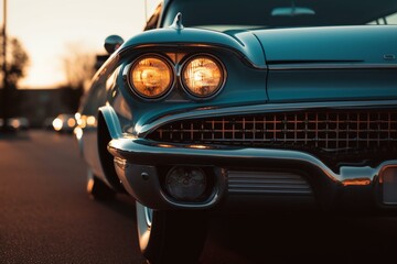 Fototapeta na wymiar Vibrant classic car driving for dealership advertising artwork. Generative AI