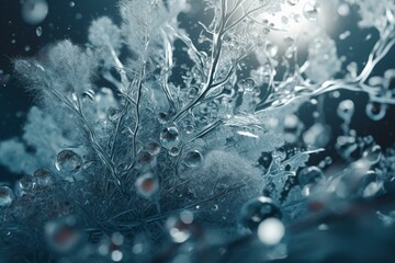 Abstract winter wallpaper in blue and white tones with organic elements. Generative AI