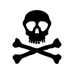 Skull and crossbones icon. Black silhouette. Front view. Vector simple flat graphic illustration. Isolated object on a white background. Isolate.