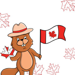 Happy Canada Day, Celebration Illustration, Canada Flag, Beaver with Canadian Flag © CuteBeeworld 