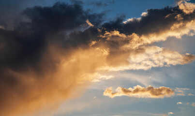 Beautiful bright summer sunset sky with clouds. Sunset sky  clouds background.