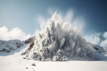 Illustration of a snow avalanche destroying nature. Generative AI