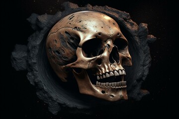 Illustration of a skull resemble a black hole. Generative AI