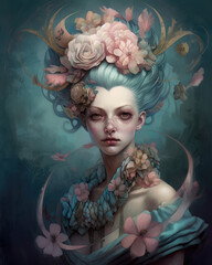 Rococo punk zombie portrait, mystical tarot - IA, G&eacute;n&eacute;rative, IA G&eacute;n&eacute;rative