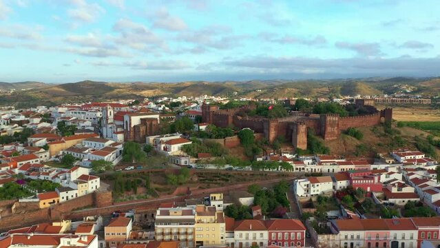Aerial View over castle in Silves, Portugal