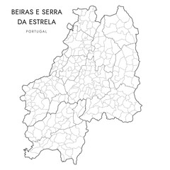Vector Map of the Subregion of Beiras e Serra da Estrela (Comunidade Intermunicipal) with borders of Districts, Municipalities (Concelhos) and Civil Parishes (Freguesias) as of 2023 - Portugal