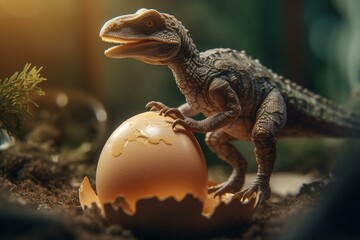 A baby dinosaur emerges from an egg. Generative AI