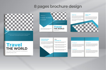 Travel Flyer Design Template, Tour Flyer, Tourism Color A4 Print Ready 8 Page Brochure Design.tourism, Summer Holiday, or Traveling Sale Promotion Flyer and Poster