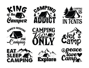 camping T shirt Design Bundle, Vector camping T shirt  design, camping shirt, camping, hiking, outdoor, typography T shirt design Collection