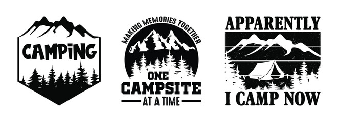 camping T shirt Design Bundle, Vector camping T shirt  design, camping shirt, camping, hiking, outdoor, typography T shirt design Collection