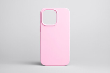 pink phone case for iPhone 13 Pro and 14 Max mock up isolated on grey background