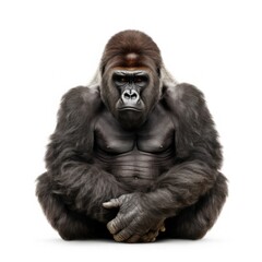 Silverback Gorilla Sitting Isolated On White Background. AI generative