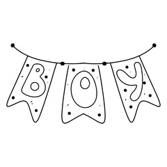 Boy garland for newborn baby in hand drawn doodle style. Vector illustration isolated on white. Coloring page.