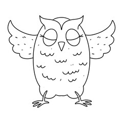 Cute owl in hand drawn doodle style. Vector illustration isolated on white. Coloring page.