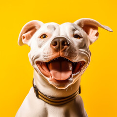 portrait of a dog on a yellow background in the studio, yellow background, space for text. The image is generated with AI.AI generated