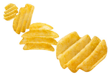 Flying delicious potato chips cut out