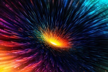 Black work line drawing of a void black sun, Colourful null planet and scape vibrant