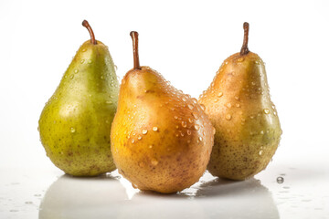 Fototapeta na wymiar Fresh pears with water drops isolated on a white background. Generative AI technology.