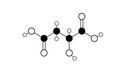 malic acid molecule, structural chemical formula, ball-and-stick model, isolated image alphahydroxy