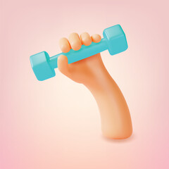 3d Human Hand Holding Dumbbell Cartoon Style Gym or Home Training Concept. Vector illustration of Workout