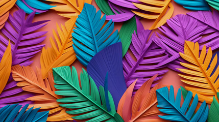 Tropical palm leaves, colorful bright color illustration, Generative AI