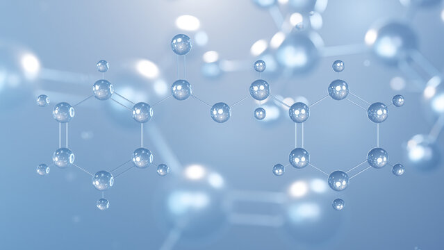 benzyl benzoate molecular structure 3d, flat model, ascabin, structural chemical formula view from a microscope
