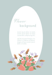 Minimal flat style flowers wreath floral frame template on vintage background bouquet. Botanical flower and leaf branch can be used for greeting wedding anniversary.Vector invitation card concept.