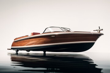 A high-end boat seen alone against a white background. Generative AI