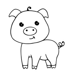 Linear sketch, coloring of a little pig. Vector graphics.