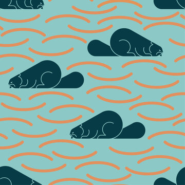 Beaver pattern seamless. Animal background. Baby fabric texture