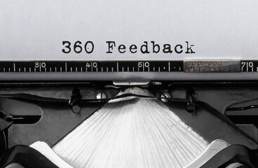 Text 360 degrees Feedback typed on retro typewriter