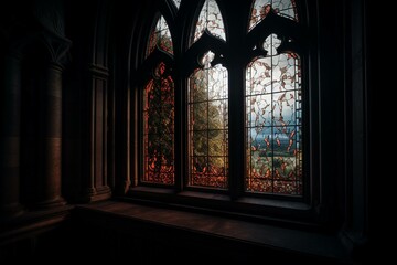 Fototapeta na wymiar Church window view. Generative AI