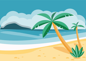 Fototapeta na wymiar Summer sea shore with palms