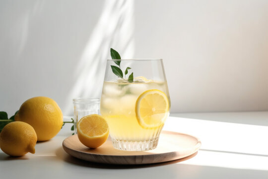 Summer concept with a glass of fresh lemonade with copy space. Generative AI