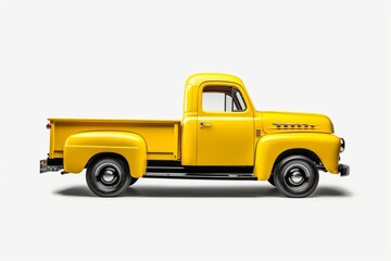 Isolated yellow American pickup truck on white background. Generative AI - obrazy, fototapety, plakaty