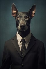 Dog wearing a suit. Generative AI. Dog, suit, tie. Business dog. 