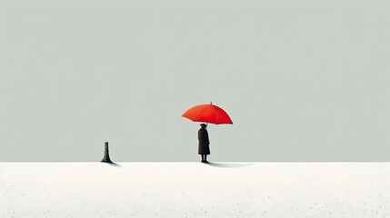 AI Generative - Man under a red umbrella looking away from a dead tree