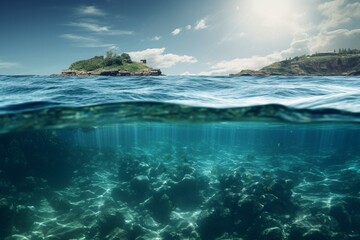 Fototapeta na wymiar Illustration of stunning aqua sea with underwater scenery. Generative AI